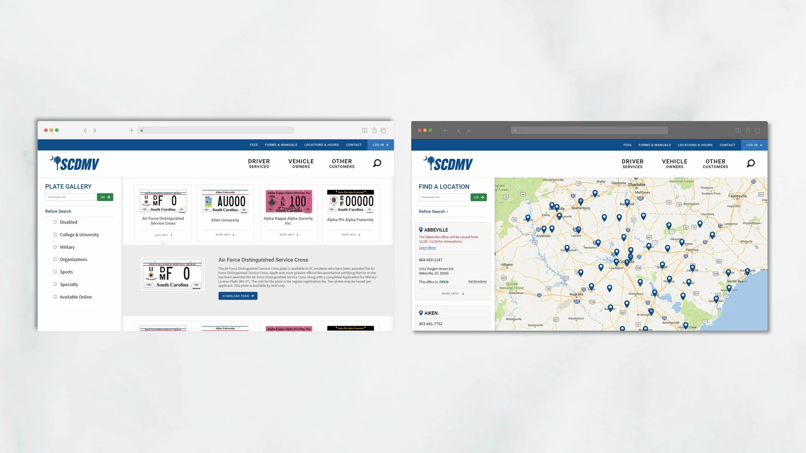 Plate Gallery + Location Finder Website Pages 